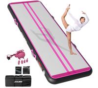 JOOLOOG Premium Inflatable Gymnastics Mat, Air Mat Tumble Track for Home Training, 4/8 Inch Thick Tumbling Mat with Pump for Kids Indoor Gymnastics Tumbling & Yoga,Water,Pink Black, 10ft*3.3ft*8in
