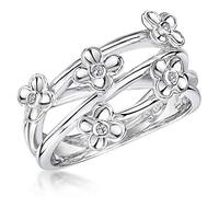 JOOLS by Jenny Brown® 925 Silver Ring With Five Cubic Zirconia Set Daisy Flowers (O)