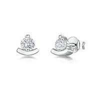 JOOLS by Jenny Brown - 925 Sterling Silver Stud Earrings - Set with a Cubic Zirconia on a Silver Bar
