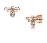 JOOLS by Jenny Brown - Bee Style Earrings for Women - Set with AAA Quality Cubic Zirconia Stones - Hypoallergenic - 8 x 11 mm (Rose Gold, Sterling Silver)