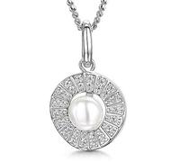 JOOLS by Jenny Brown-STERLING SILVER AND FRESHWATER PEARL NECKLACE IN AN ART DECO WHITE ZIRCONIA SURROUND-Set with AAA Quality Cubic Zirconia Stones - 925 Sterling Silver - Hypoallergenic