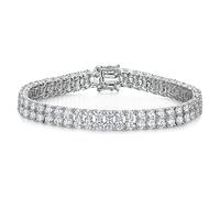 JOOLS by Jenny Brown - Sterling Silver Bracelet - Tennis Style - Double Row -Set with 112 AAA Quality Cubic Zirconia Stones - 925 Sterling Silver - Hypoallergenic - 18.25 cm