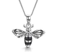 JOOLS by Jenny Brown-Sterling Silver Bumble Bee Necklace Set with Cubic Zirconia and Black Enamel Stripes