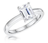 JOOLS by Jenny Brown - Sterling Silver Emerald Cut Square Ring- Set With 1.5 Carats of Finest White Cubic Zirconia Stones -4 Claw Set (N)