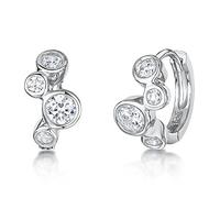 JOOLS by Jenny Brown - Sterling Silver Huggie Bubble Earrings - Set With Cubic Zirconia Centre, 2, 3, & 4 mm Stones - Rhodium Finished, Tarnish Free - Gift Packaging Included
