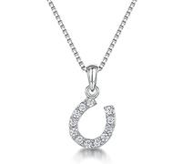 JOOLS by Jenny Brown® -Sterling Silver Lucky Horseshoe Pendant -Set With Cubic Zirconia Stones-On A 16-18 Inch Adjustable Silver Box Chain