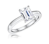 JOOLS by Jenny Brown - Sterling Silver One And A Half Carat Emerald Cut Solitaire Ring - Set With a Single Cubic Zirconia Stone - Platinum Finished, Tarnish Free
