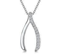 JOOLS by Jenny Brown ® - Sterling Silver Pendant - Featuring A Wishbone with Half Set with CZ Stones - Cubic Zirconia Pendant