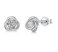 JOOLS by Jenny Brown - Sterling Silver Small Knot Stud Earrings - Set With A Quarter Carat Round Cubic Zirconia Stone - Rhodium Finished, Tarnish Free