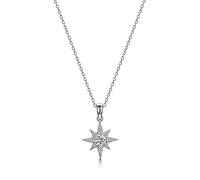 JOOLS by Jenny Brown- STERLING SILVER SMALL NORTH STAR NECKLACE -for Women - Set with AAA Quality Cubic Zirkonia Stones - 925 Sterling Silver - Hypoallergenic - 13 x 17 mm- PLATINUM FINISHED