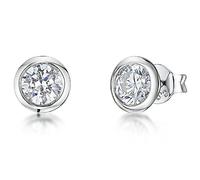 JOOLS by Jenny Brown - Sterling Silver Solitaire Stud Earrings- Rub Set With A 1 Carat 6 MM Diamond Equivalent Cubic Zirconia Stone Centre