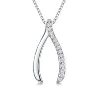 JOOLS by Jenny Brown ® - Sterling Silver Wishbone Pendant with Half Set CZ Stones - Cubic Zirconia Charm