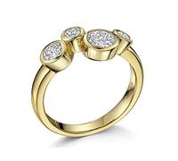 JOOLS by Jenny Brown - Yellow Gold Bubble Style Silver Ring for Women - Set with 4 AAA Quality White Cubic Zirkonia Stones - 925 Sterling Silver - Hypoallergenic (U)