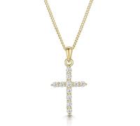 JOOLS by Jenny Brown Yellow Gold Cross Pendant, 18ct Gold Vermeil on Sterling Silver, AAA Cubic Zirconia, 16-18 inch Chain