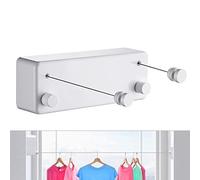 JOOM Retractable Clothesline Indoor/Outdoor Heavy Duty Stainless Steel Wall Mounted Laundry Line for Bathroom, Hotel Style - 2 x 4.2M (13.8ft), White