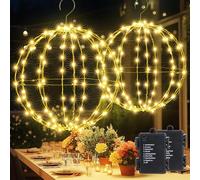 Joomer Outdoor Christmas Ball Lights Battery Operated 33cm 144 LED and 28cm 120 LED Hanging Ball Lights Foldable Sphere Timer 8 Modes for Indoor Party Room Balcony Decorations(2PC, Warm White)
