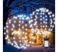 Joomer Outdoor Christmas Ball Lights Mains Powered 2 Packs White | 33cm 144 LED & 28cm 120 LED Hanging Ball Lights Foldable Sphere Timer 8 Modes for Indoor Party Balcony Christmas Decorations