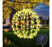Joomer Solar Ball Lights 30cm 120 LED Foldable Metal Sphere Lights with Green Leaf and Bird Solar Garden Outdoor Hanging Globe Lighting Waterproof 8 Modes for House Party Tree Decor (Warm White)
