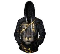 JooMeryer Men's 3D Wolf Print Casual Jacket Full Zip Hoodie Hooded Sweatshirts,Lion,M, Black, S-M