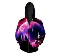 JooMeryer Men's 3D Wolf Print Casual Jacket Full Zip Hoodie Hooded Sweatshirts,Purple Pink Howl Wolf,M, Pink,purple, S-M
