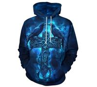 JooMeryer Mens Norse Mythology Viking Totem Novelty 3D Print Long Sleeve Hoodies Sweatshirt, Blue Raven, Large