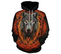 JooMeryer Mens Norse Mythology Viking Totem Novelty 3D Print Long Sleeve Hoodies Sweatshirt, Red Wolf Runes, 6XL