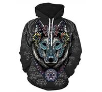 JooMeryer Men's Viking Totem 3D Print Long Sleeve Hoodies Pullover Sweatshirt, African Wolf, Medium