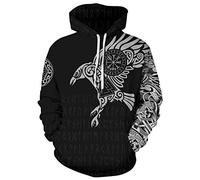 JooMeryer Men's Viking Totem 3D Print Long Sleeve Hoodies Pullover Sweatshirt, Odin's Raven, L