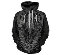 JooMeryer Men's Viking Totem 3D Print Long Sleeve Hoodies Pullover Sweatshirt, Viking Armor, 3XL