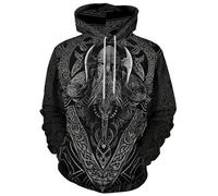 JooMeryer Men's Viking Totem 3D Print Long Sleeve Hoodies Pullover Sweatshirt, Viking Armor, 3XL