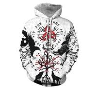 JooMeryer Men's Viking Totem 3D Print Long Sleeve Hoodies Pullover Sweatshirt, Viking Bird Wolf Totem, L