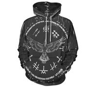 JooMeryer Men's Viking Totem 3D Print Long Sleeve Hoodies Pullover Sweatshirt, Viking Raven Runes, XX-L