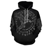 JooMeryer Men's Viking Totem 3D Print Long Sleeve Hoodies Pullover Sweatshirt, Z - Raven Runes, Medium