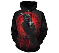 JooMeryer Men's Viking Totem 3D Print Long Sleeve Hoodies Pullover Sweatshirt, Z - Red Viking Raven, 6XL