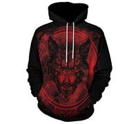 JooMeryer Men's Viking Totem 3D Print Long Sleeve Hoodies Pullover Sweatshirt, Z - Red Viking Wolf, 3XL