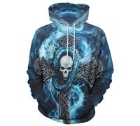 JooMeryer Men's Viking Totem 3D Print Long Sleeve Hoodies Pullover Sweatshirt, Z - Skull Dragon, 6XL