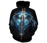 JooMeryer Men's Viking Totem 3D Print Long Sleeve Hoodies Pullover Sweatshirt, Z - Viking Dragon Cross, 4XL