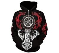 JooMeryer Men's Viking Totem 3D Print Long Sleeve Hoodies Pullover Sweatshirt, Z - Viking Red Dragon, 6XL