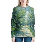JooMeryer Women's Van Gogh Starry Night 3D Printed Crew Neck Sweatshirts Pullover, Oil Painting Tree, XL