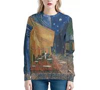 JooMeryer Women's Van Gogh Starry Night 3D Printed Crew Neck Sweatshirts Pullover, Van Gogh Cafe Terrace, Large