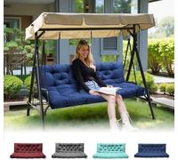 joomie 2-3 Seater Thick Garden Bench Cushion, Waterproof Patio Swing Cushion with Backrest, Outdoor Sun Lounger Sofa Swing Hammock Porch Pad Mat with Ties Straps for Canopy Furniture(Blue, 150x100cm)