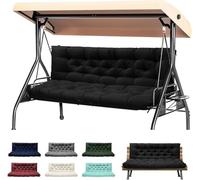 joomie 2-3 Seater Thick Garden Bench Cushion, Waterproof Patio Swing Cushion with Backrest, Outdoor Sun Lounger Sofa Swing Hammock Porch Pad Mat with Ties Straps for Canopy Furniture(Black,150x100cm)
