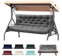 joomie 2-3 Seater Thick Garden Bench Cushion, Waterproof Patio Swing Cushion with Backrest, Outdoor Sun Lounger Sofa Swing Hammock Porch Pad Mat with Ties Straps for Canopy Furniture(grey, 150x100cm)