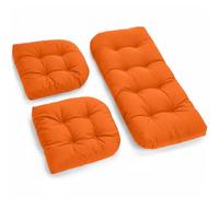joomie 3 Pieces Replacement Seat Cushion Set for Rattan Chair, All Weather Waterproof Wicker Chairs Bench Cushions Thickened Patio Outdoor Sofa Garden Pads 1 Loveseat & 2 U-Shaped Cushions, Orange