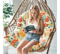 joomie Egg Swing Chair Cushion Replacement Waterproof 120x84x18 cm Thicken Outdoor Patio Hanging Basket Chair Cushions Removable Pad with Ties for Garden Cocoon Egg Hammock Chair, Daisy