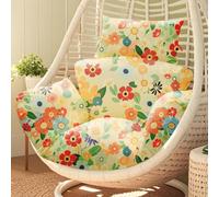 joomie Waterproof Egg Chair Cushion Replacement 119x79x13 cm Thicken Hanging Egg Swing Chair Cushion Indoor Outdoor Wicker Rattan Hammock Basket Cushion with Headrest Pillow, Daisy