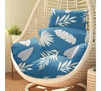 joomie Waterproof Egg Chair Cushion Replacement 119x79x13 cm Thicken Hanging Egg Swing Chair Cushion Indoor Outdoor Wicker Rattan Hammock Basket Cushion with Headrest Pillow, Blue Leaf 26