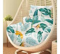 joomie Waterproof Egg Chair Cushion Replacement 119x79x13 cm Thicken Hanging Egg Swing Chair Cushion Indoor Outdoor Wicker Rattan Hammock Basket Cushion with Headrest Pillow, Yellow-Green Leaf 26