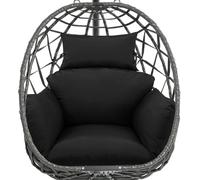 joomie Waterproof Egg Chair Cushion Replacement 119x79x13 cm Thicken Hanging Egg Swing Chair Cushion Indoor Outdoor Wicker Rattan Hammock Basket Cushion with Headrest Pillow, Black 26