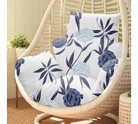 joomie Waterproof Egg Chair Cushion Replacement 119x79x13 cm Thicken Hanging Egg Swing Chair Cushion Indoor Outdoor Wicker Rattan Hammock Basket Cushion with Headrest Pillow, Blue Enchantress 26